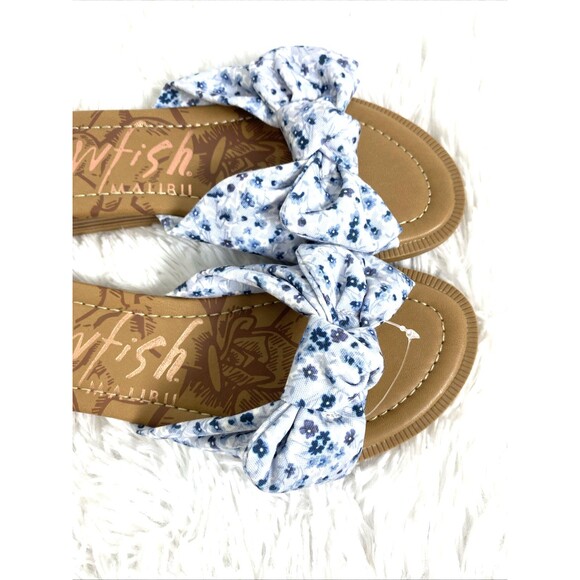Blowfish Malibu Women's Sandals Anina Blue Floral Brown Bow Tie Slides - Picture 8 of 9